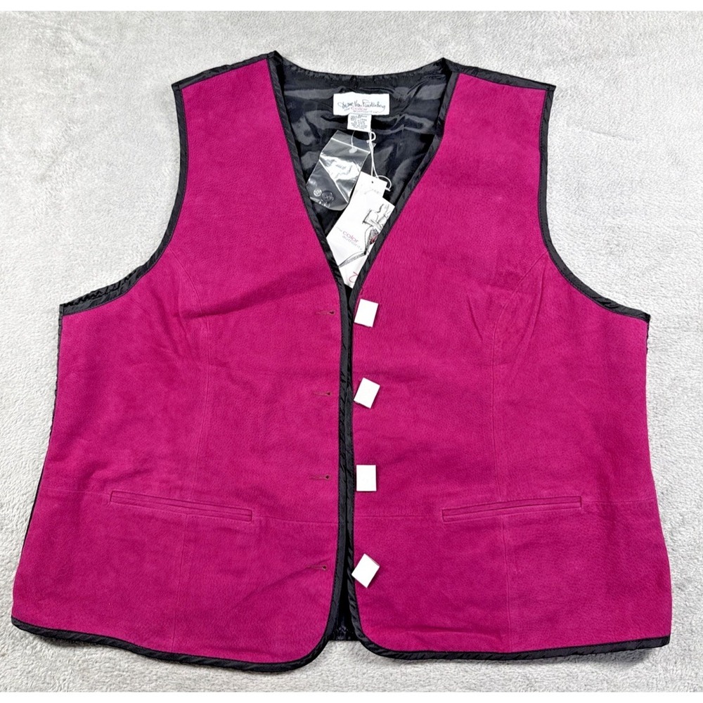VTG Diane Von Furstenberg "The Color‎ Authority" Suede Leather Vest Pink 2X NWT